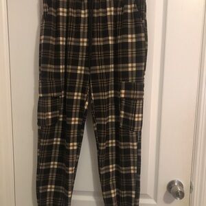 Black and Cream Cargo Pants with Relaxed Fit